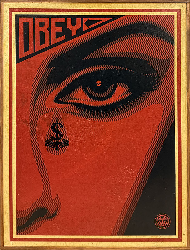 Shepard Fairey - Eye Alert (Right - Red) on Wood